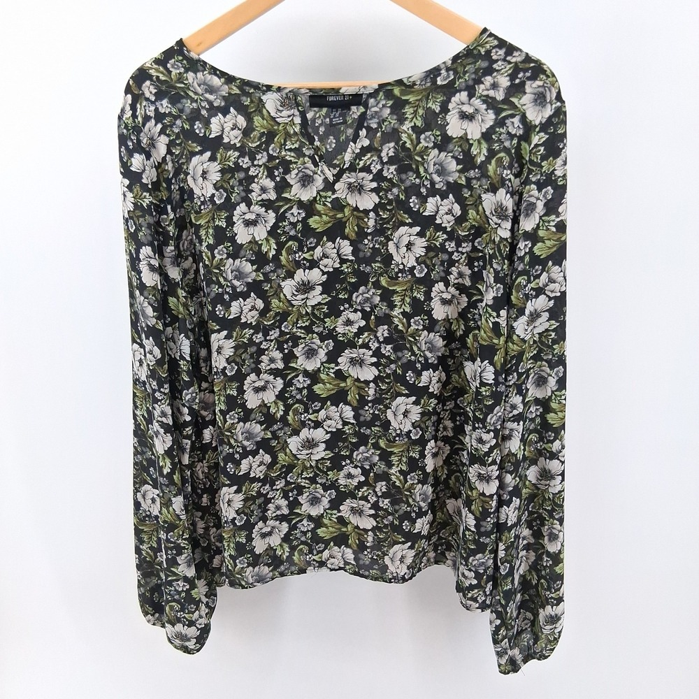 Forever 21 Dark Floral Peasant Top Womens Sz 3X Bohemian Cottagecore Romantic